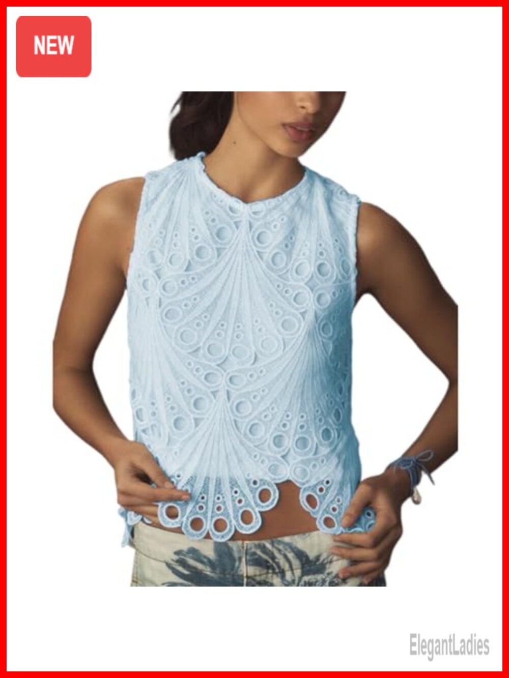 Lace Tank Top Sleeveless Eyelet Embroidered Blouse
